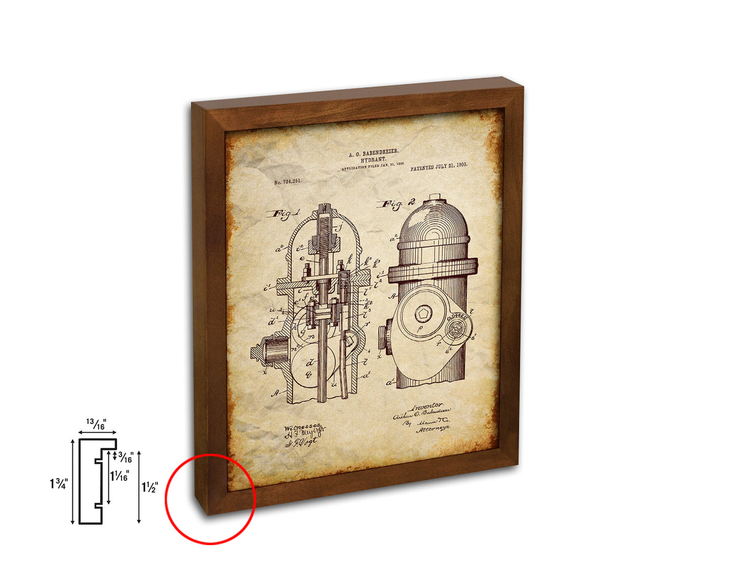 Hydrant Firefighter Vintage Patent Artwork Walnut Frame Gifts