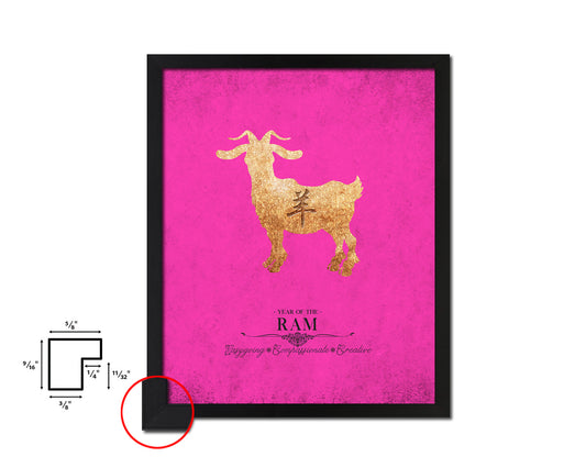 Ram Chinese Zodiac Character Black Framed Art Paper Print Wall Art Decor Gifts, Pink