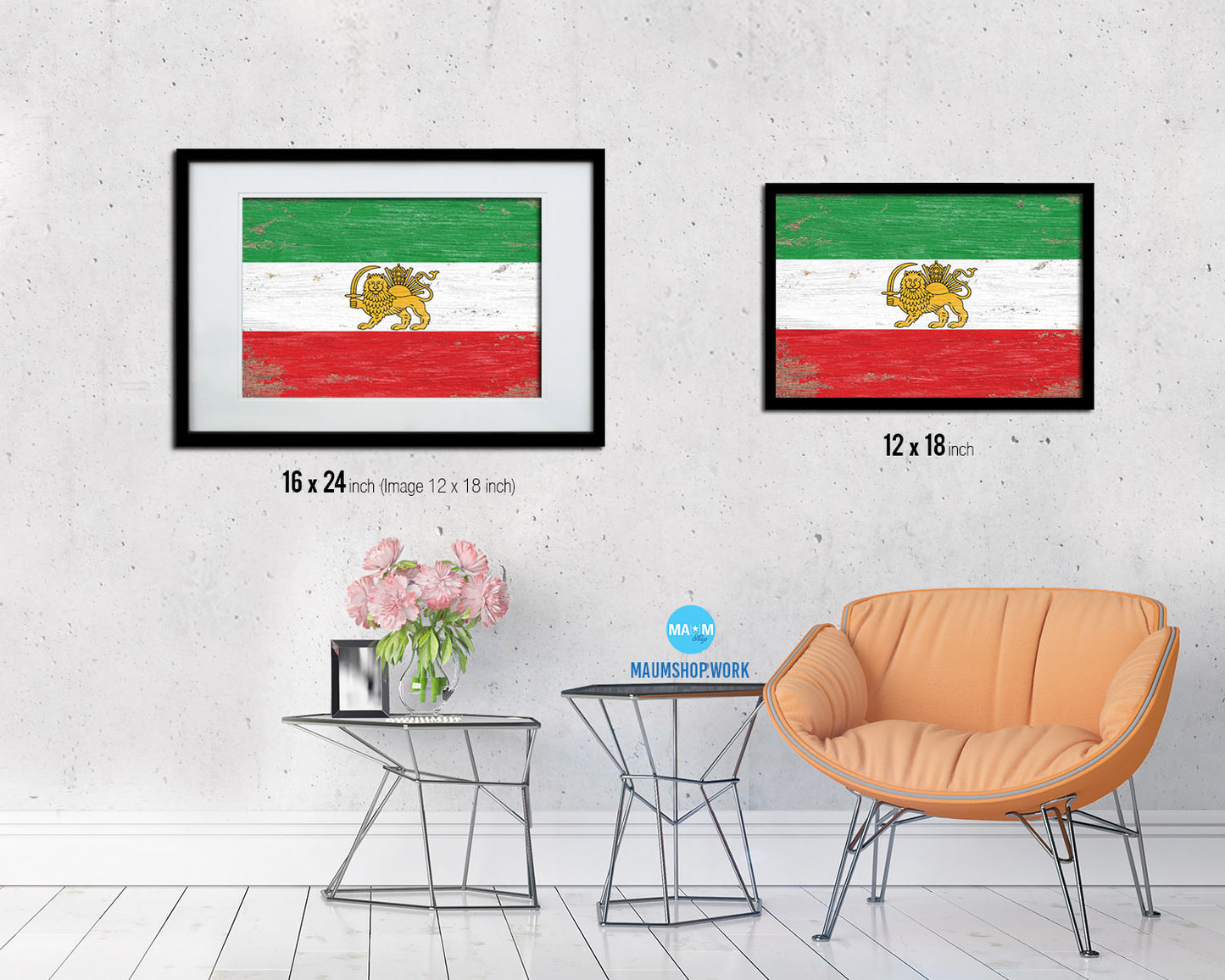 Iran Shabby Chic Country Flag Wood Framed Print Wall Art Decor Gifts