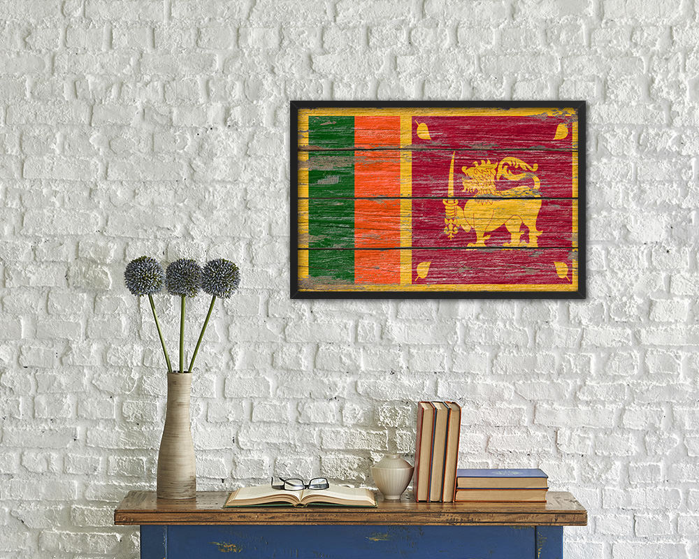 Sri Lanka Country Wood Rustic National Flag Wood Framed Print Wall Art Decor Gifts