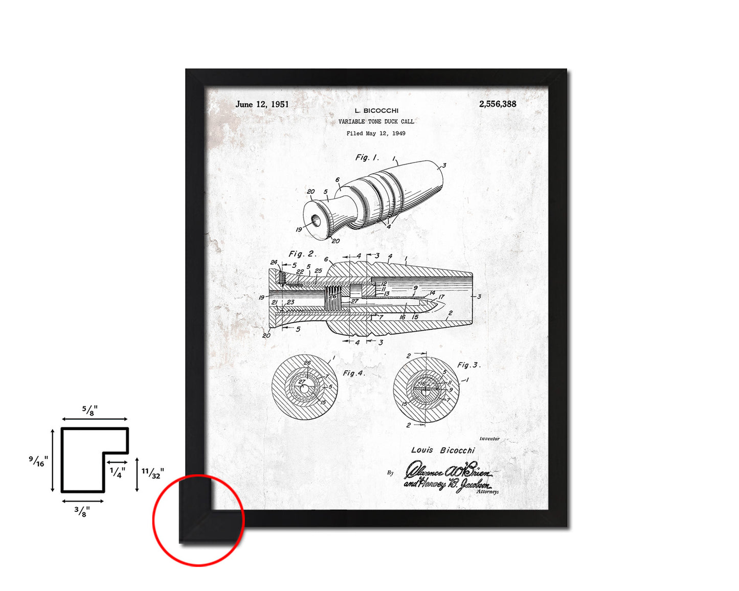 Hunting Variable Tone Duck Call Sports Vintage Patent Artwork Black Frame Print Gifts