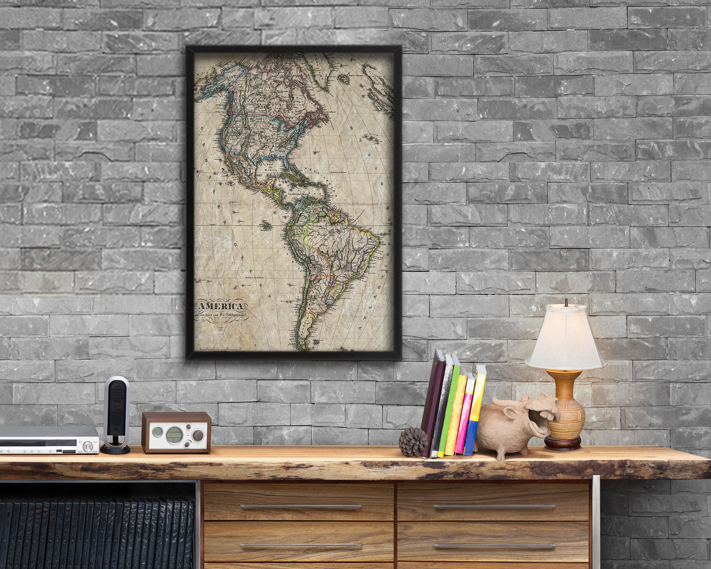 North and South America Historical Map Wood Framed Print Art Wall Decor Gifts