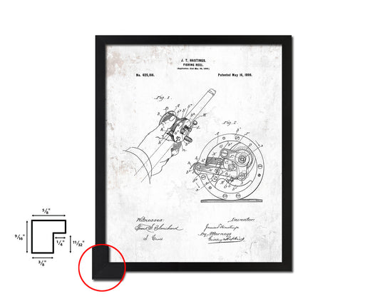 Reel Fishing Vintage Patent Artwork Black Frame Print Wall Art Decor Gifts