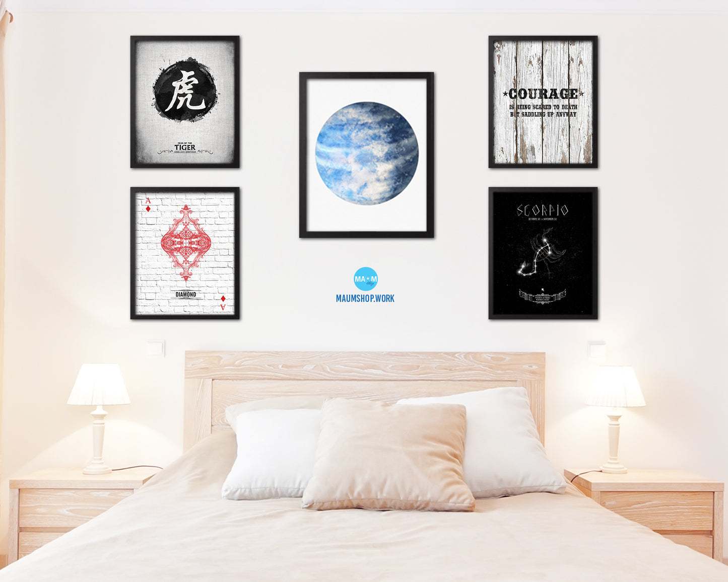 Neptune Planet Prints Watercolor Solar System Wood Framed Paper Print Wall Art Decor Gifts