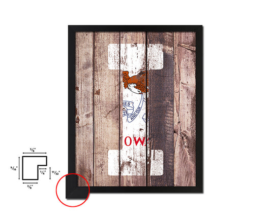 Iowa State Initial Flag Wood Framed Paper Print Decor Wall Art Gifts, Wood