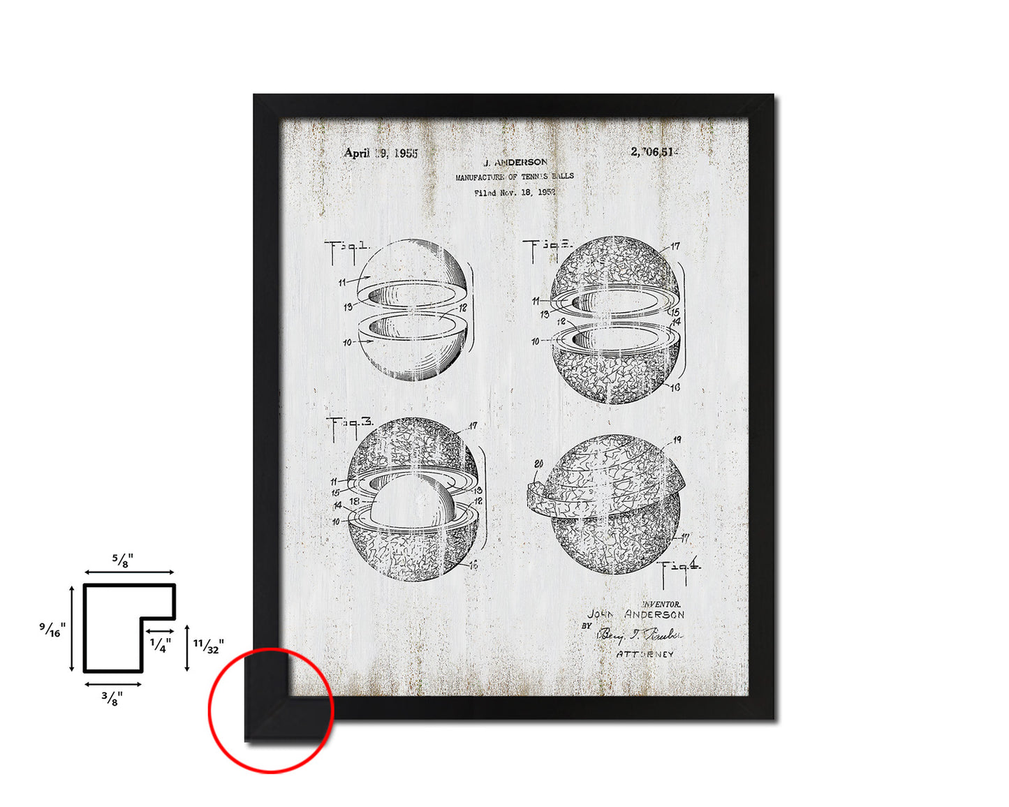 Tennis Ball Sports Vintage Patent Artwork Black Frame Print Gifts