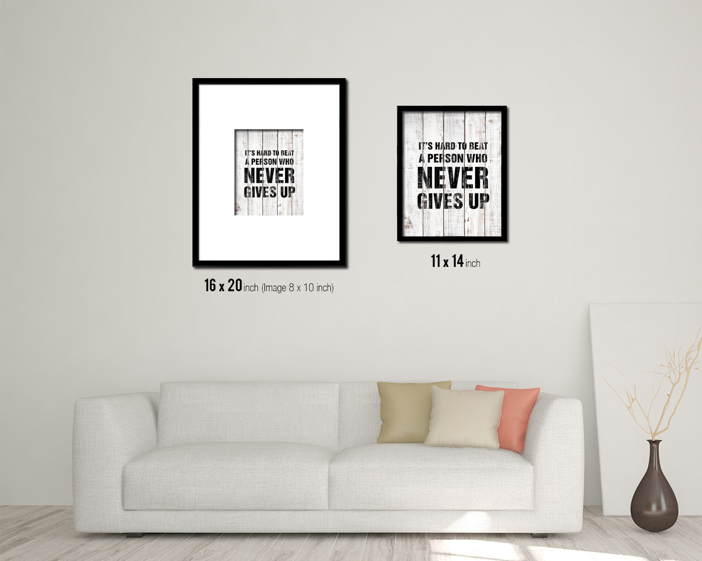 It's hard to beat a person who never gives up White Wash Quote Framed Print Wall Decor Art