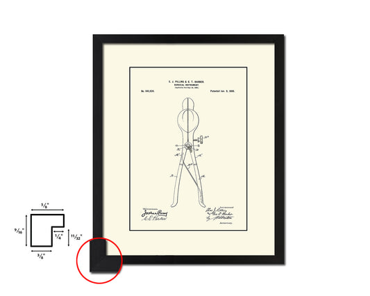 Tools Surgical Instrument Forceps Doctor Vintage Patent Artwork Black Frame Print Gifts