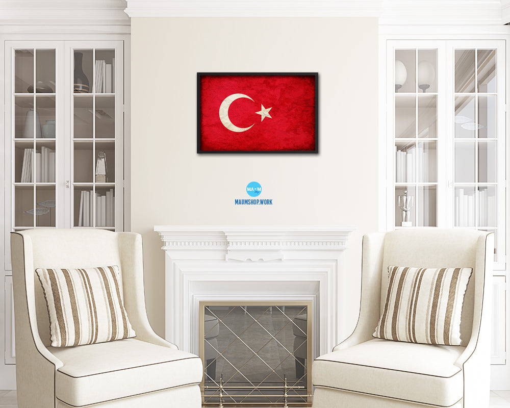 Turkey Country Vintage Flag Wood Framed Print Wall Art Decor Gifts