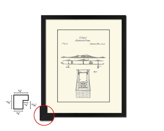 Suspension Bridge Nautical Vintage Patent Artwork Black Frame Print Gifts