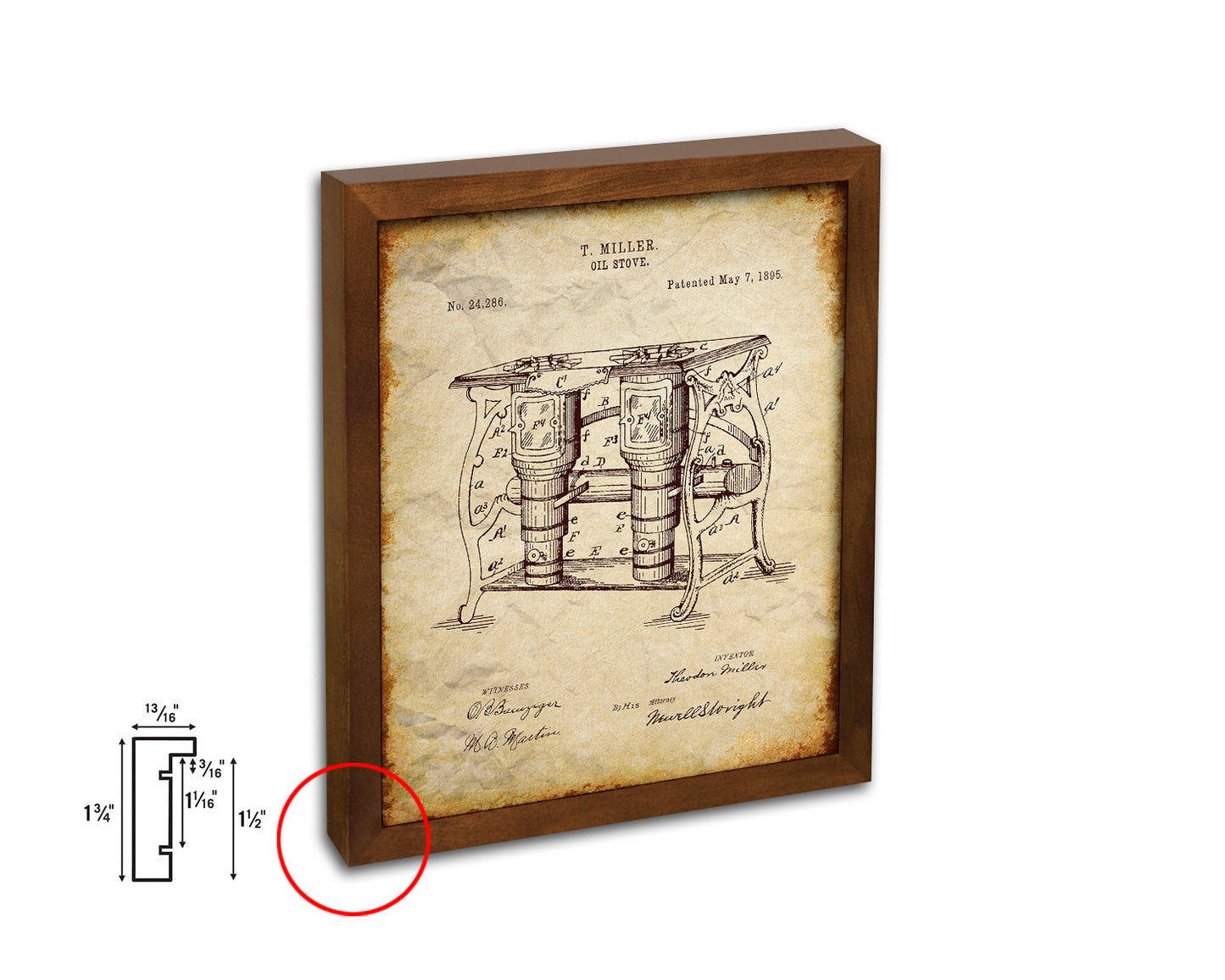 Oil Stove Kitchen Vintage Patent Artwork Walnut Frame Print Wall Art Decor Gifts