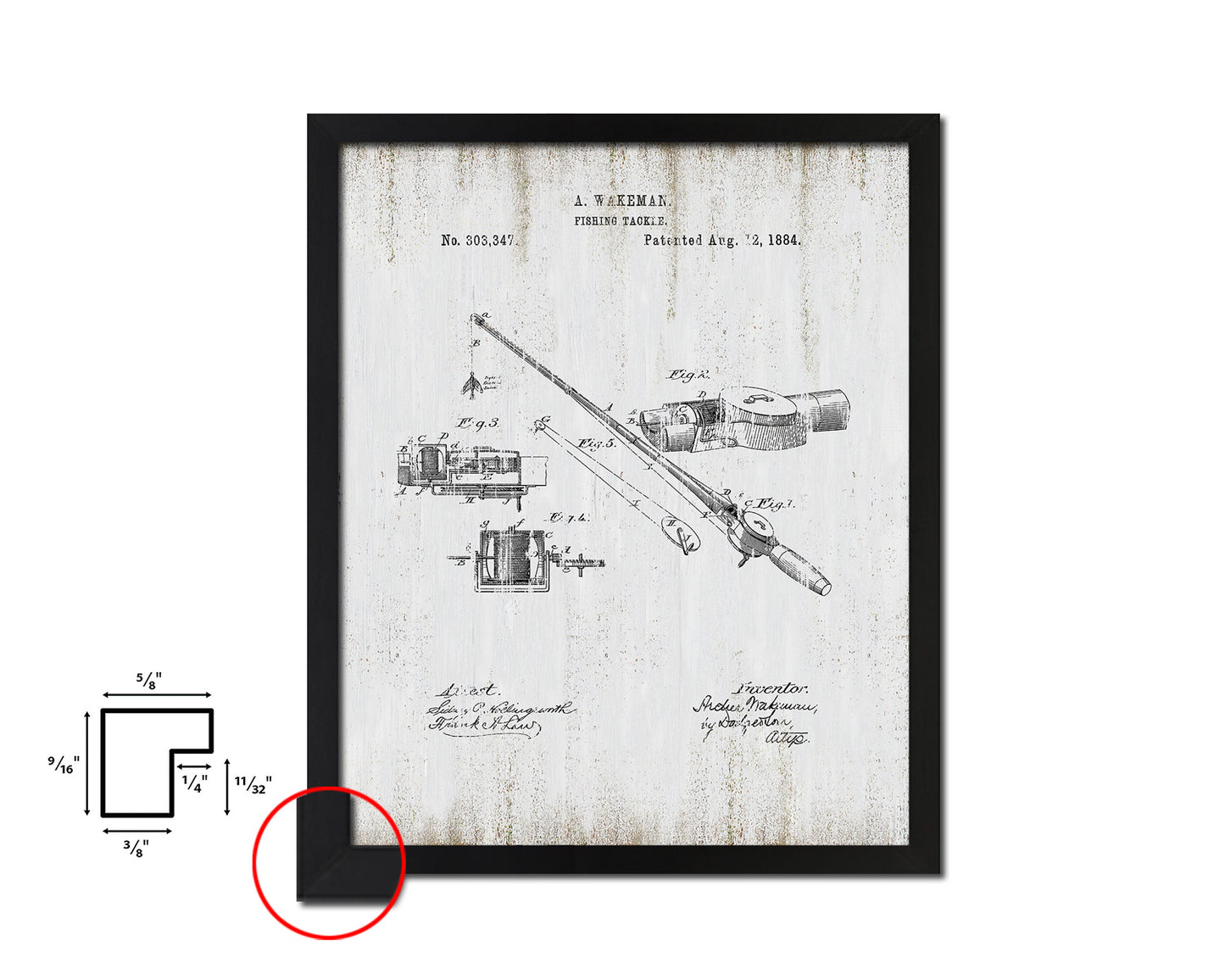 Tackle Fishing Vintage Patent Artwork Black Frame Print Wall Art Decor Gifts