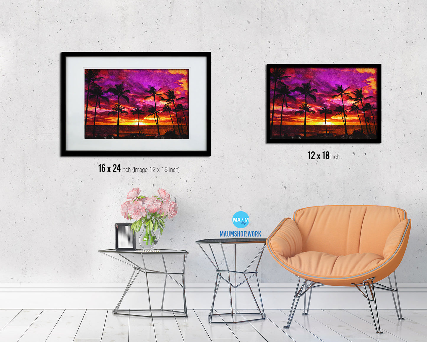 Manhattan Palmtree Sunset Artwork Painting Print Art Frame Home Wall Decor Gifts