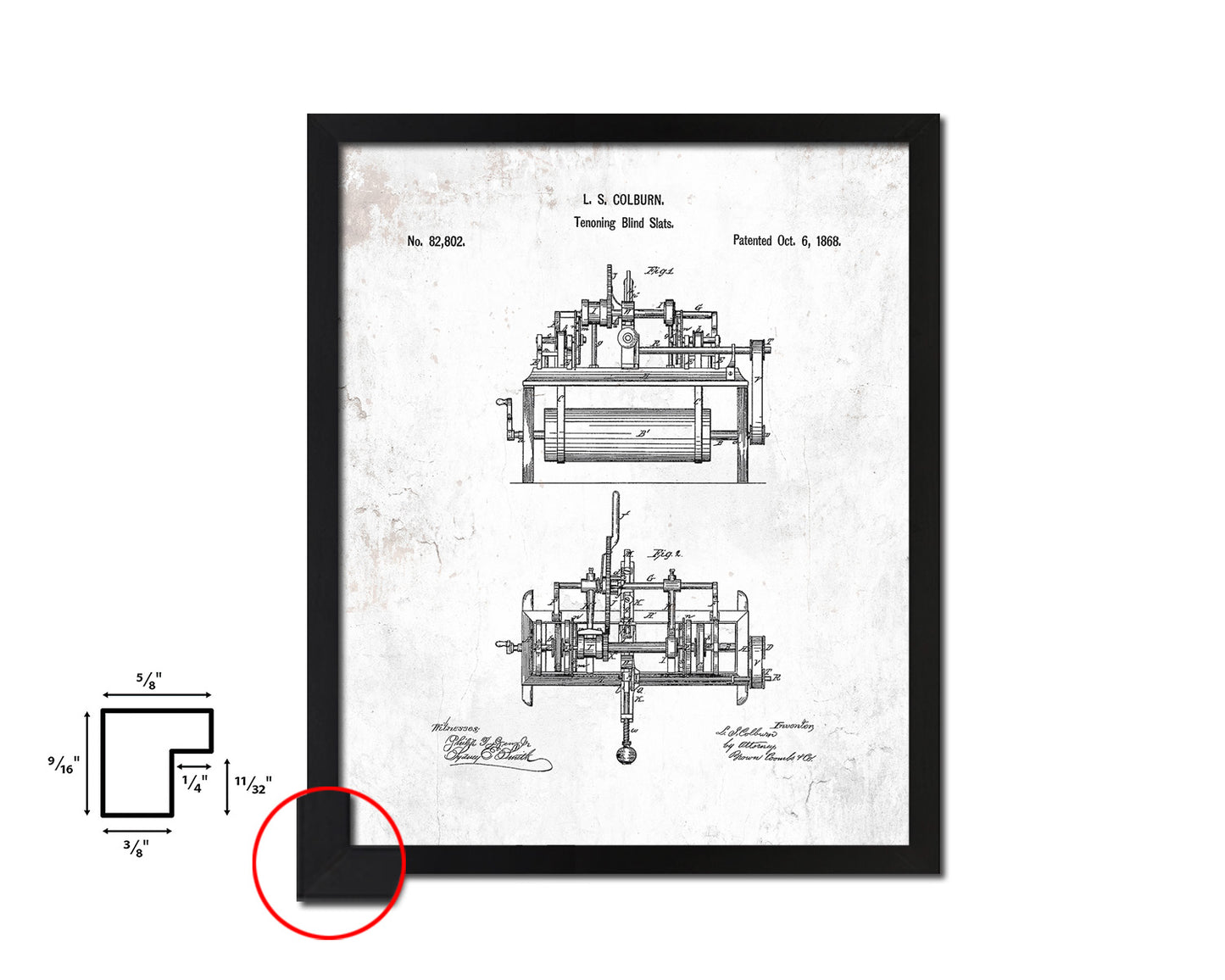 Tenoning Blind Slats Machine Vintage Patent Artwork Black Frame Print Gifts