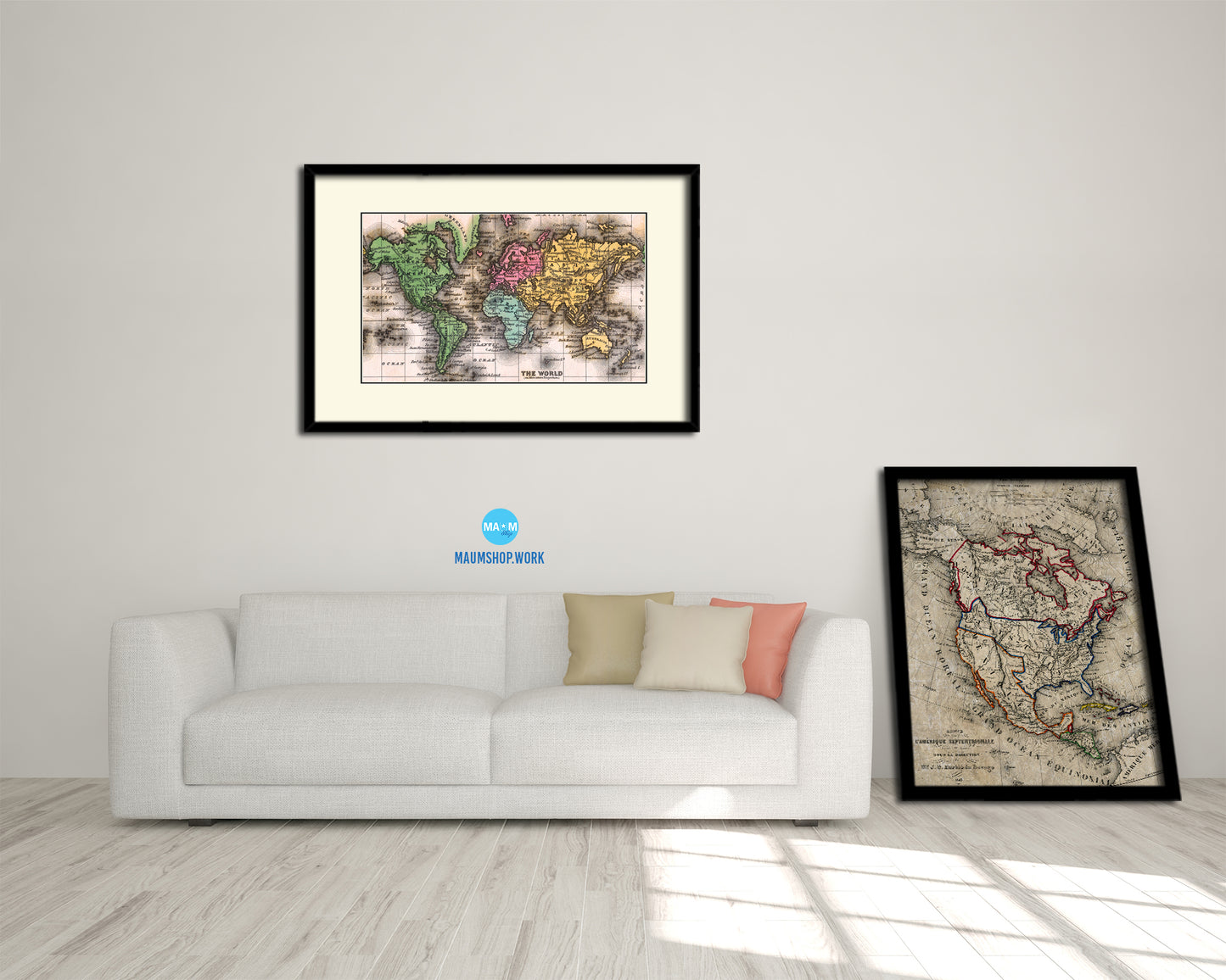 World Mercator Projection Circa 1860 Old Map Framed Print Art Wall Decor Gifts