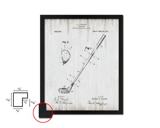 Golf Club Sports Vintage Patent Artwork Black Frame Print Gifts