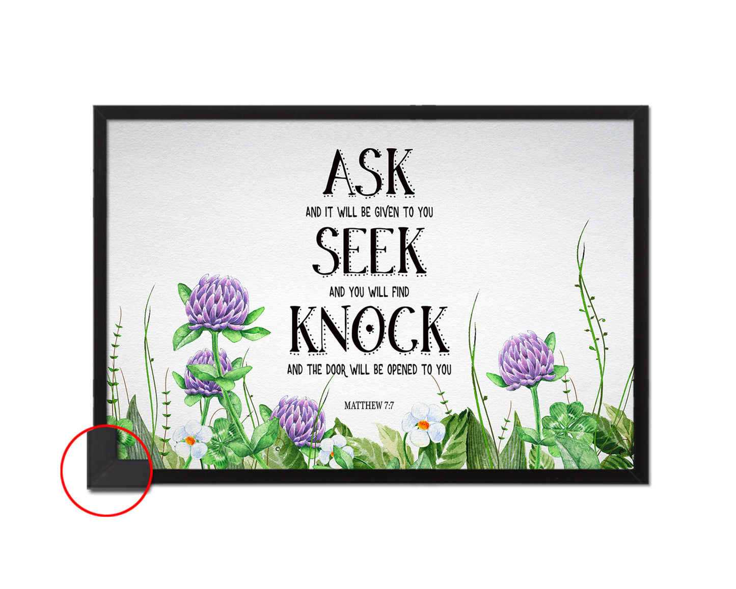 Ask, Seek and Knock You Shall Find, Matthew 7:7 Bible Verse Scripture Framed Print Art