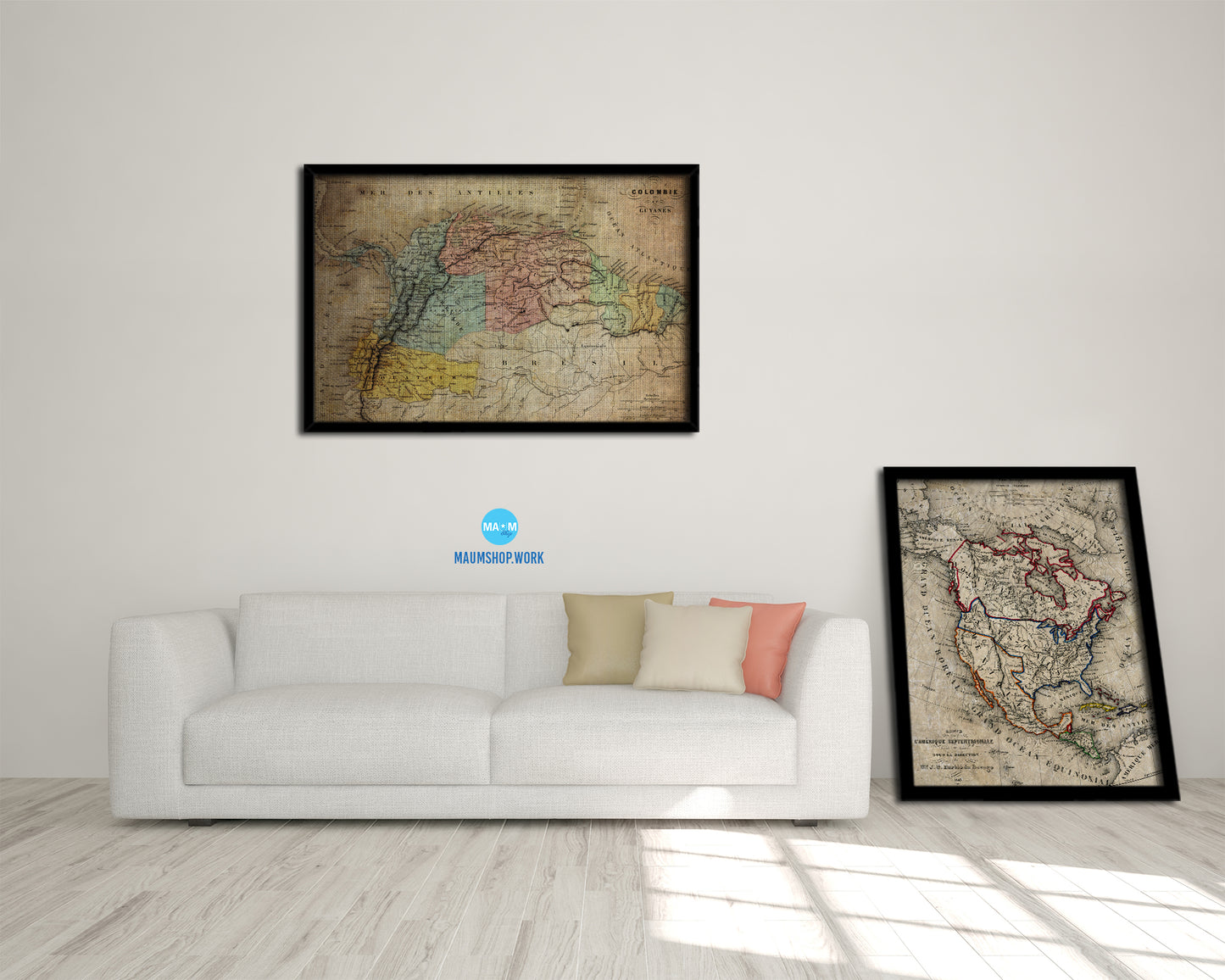 Colombia Venezuela Guyana Vintage Map Framed Print Art Wall Decor Gifts