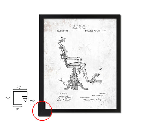 Dental Chair Dentist Vintage Patent Artwork Black Frame Print Wall Art Decor Gifts