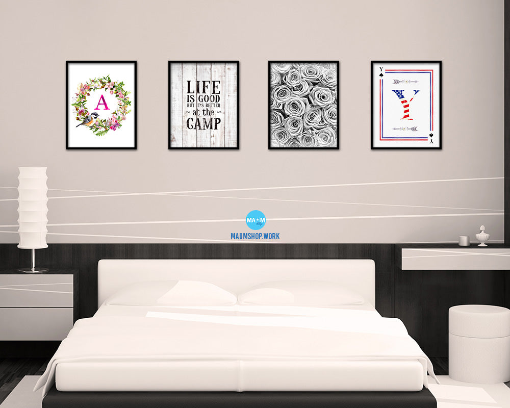 Life is good but it's better at the camp White Wash Quote Framed Print Wall Decor Art