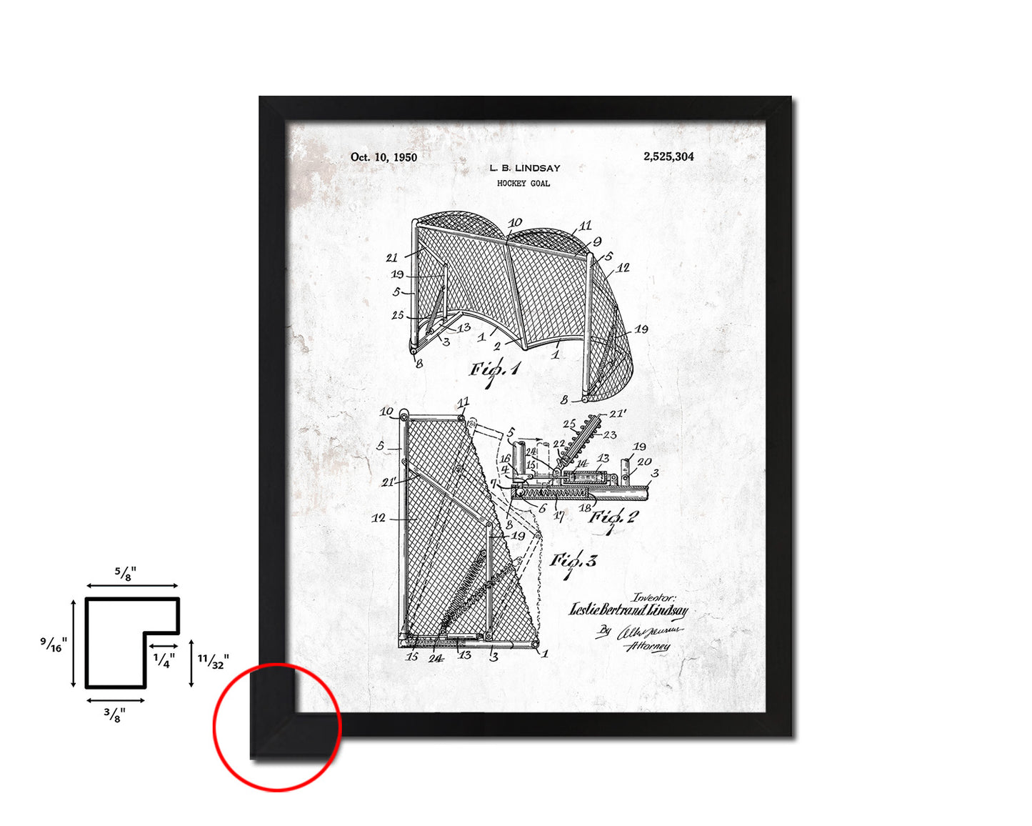 Hockey Goal Sports Vintage Patent Artwork Black Frame Print Gifts