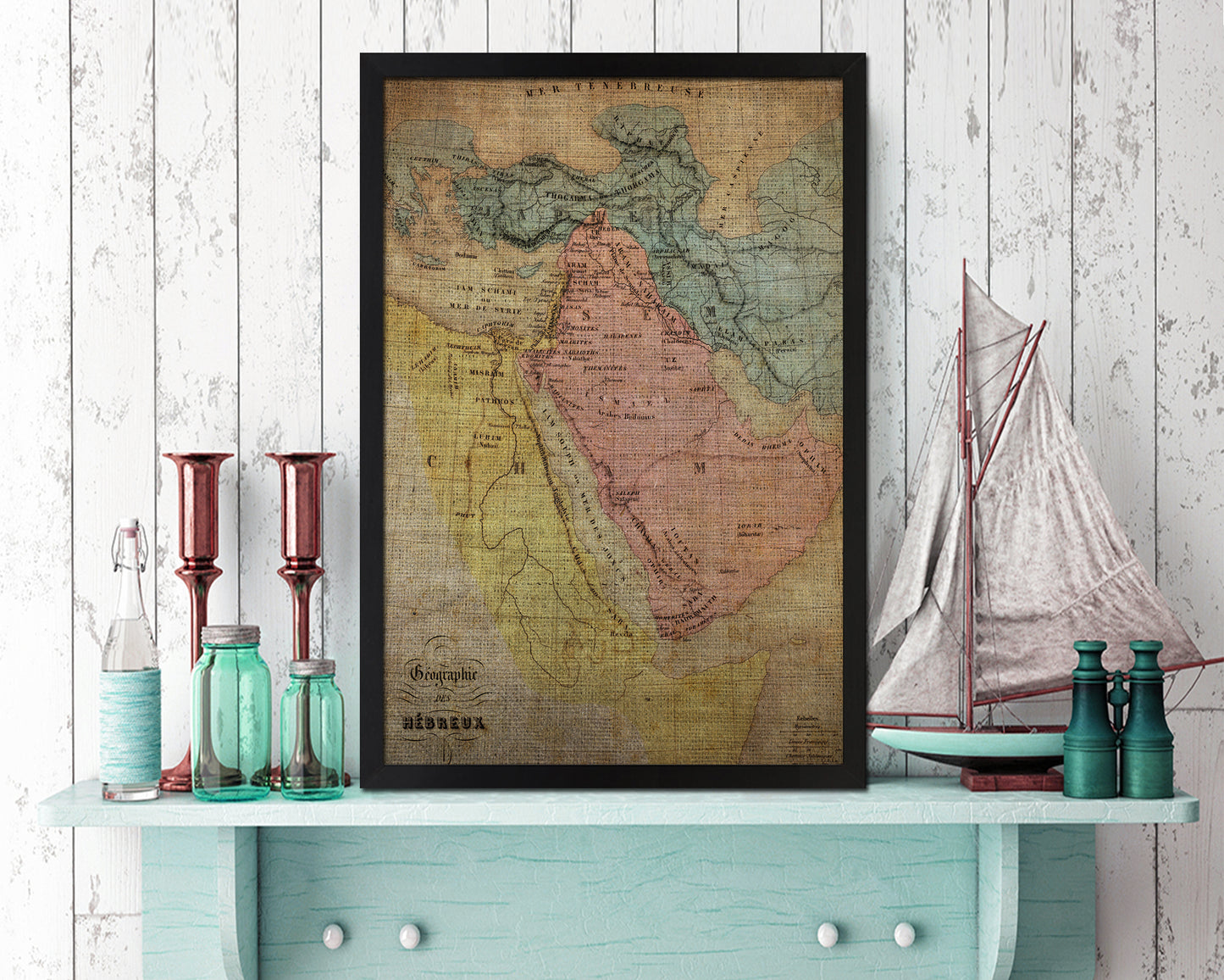 Holy Land Romans David Solomon Israel Palestine Vintage Map Wood Framed Print Art Wall Decor Gifts