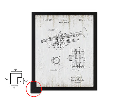 Trumpet Musical Instrument Music Vintage Patent Artwork Black Frame Print Gifts