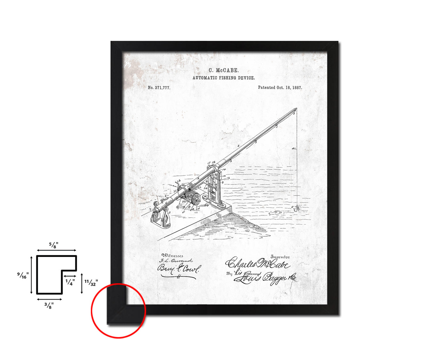 Automatic Fishing Device Fishing Vintage Patent Artwork Black Frame Print Gifts