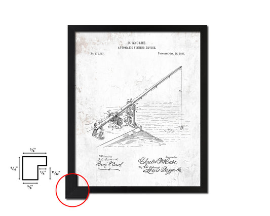 Automatic Fishing Device Fishing Vintage Patent Artwork Black Frame Print Gifts