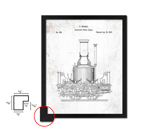 Locomotive Steam Engine Train Vintage Patent Artwork Black Frame Print Gifts