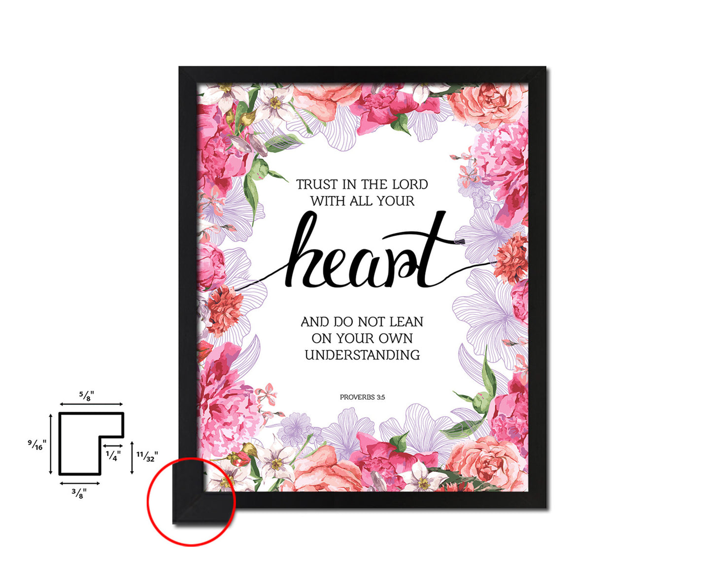 Trust in the Lord with all your Heart, Proverbs 3:5 Quote Framed Print Home Decor Wall Art Gifts