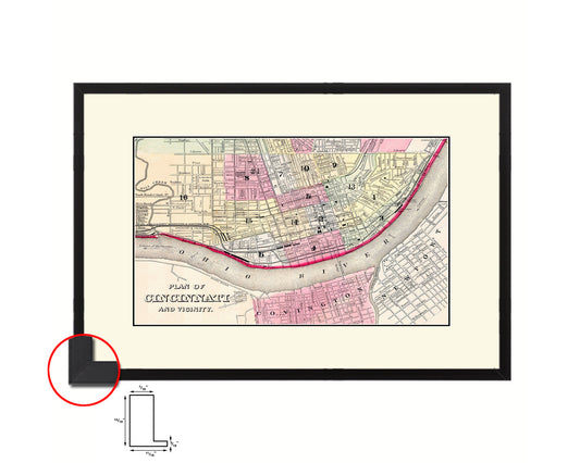 Cincinnati Old Map Framed Print Art Wall Decor Gifts