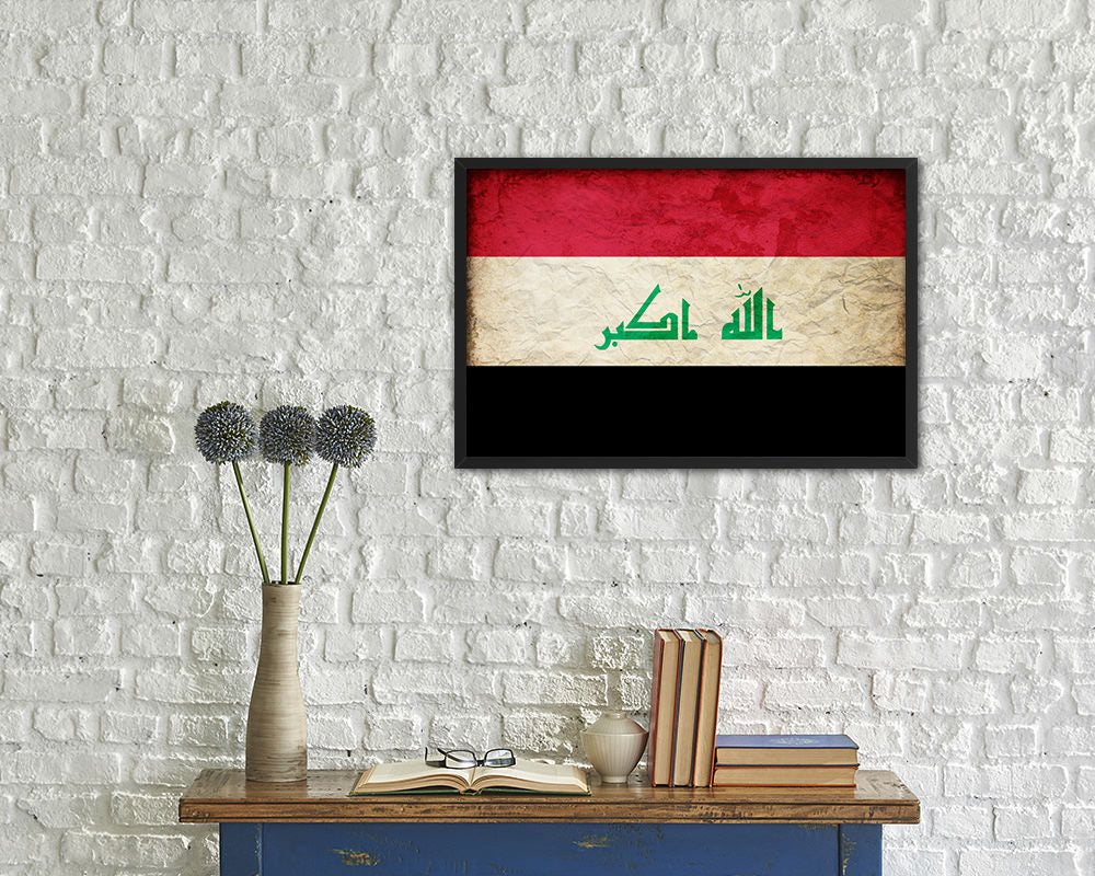 Iraq Country Vintage Flag Wood Framed Print Wall Art Decor Gifts