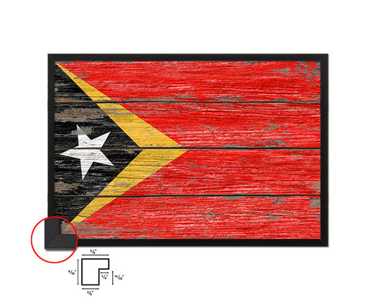 East Timor Country Wood Rustic National Flag Wood Framed Print Wall Art Decor Gifts