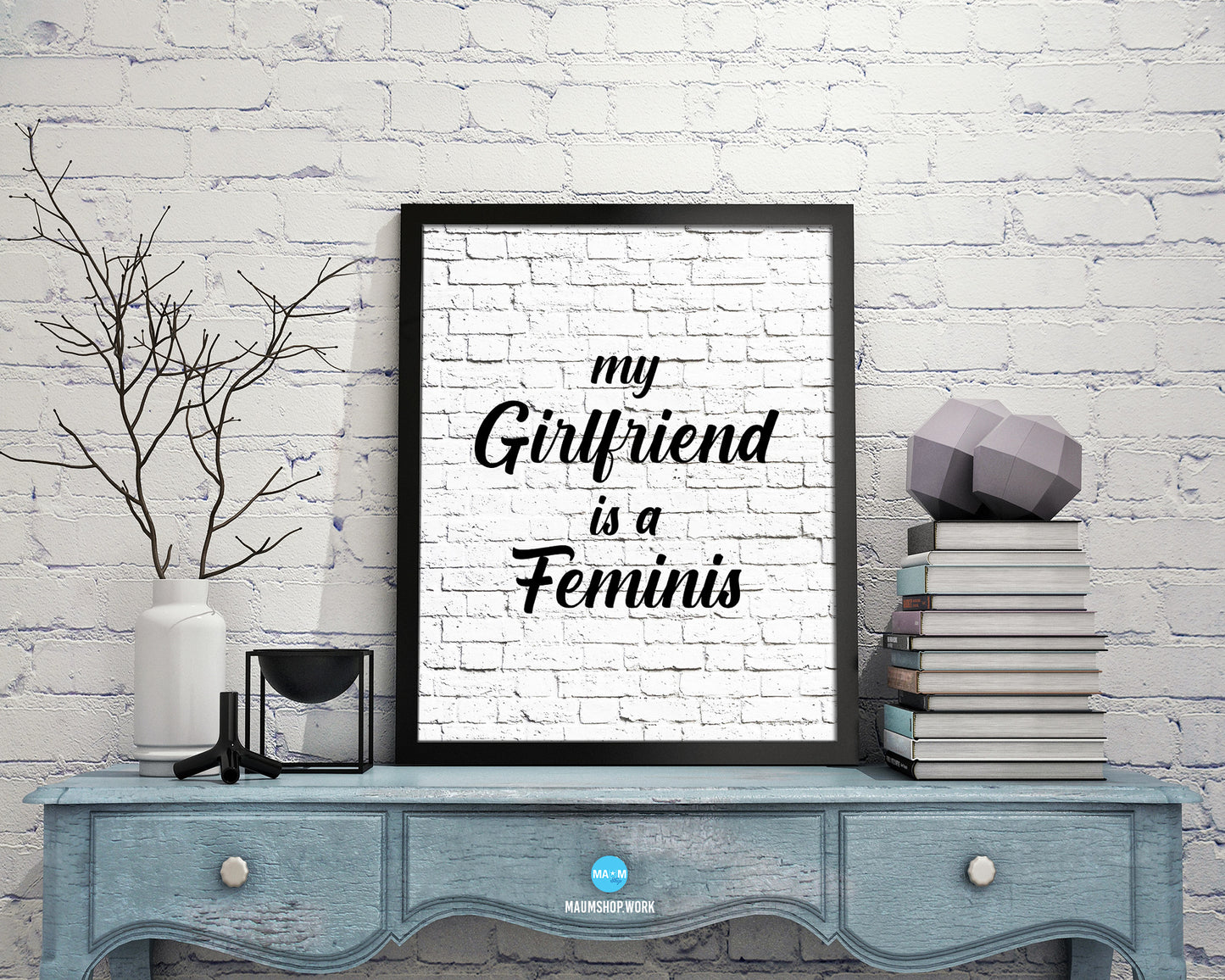 My girlfriend is a fiminist Rainbow Pride Peace Right Justice Poster Wood Framed Wall Decor Print Gifts