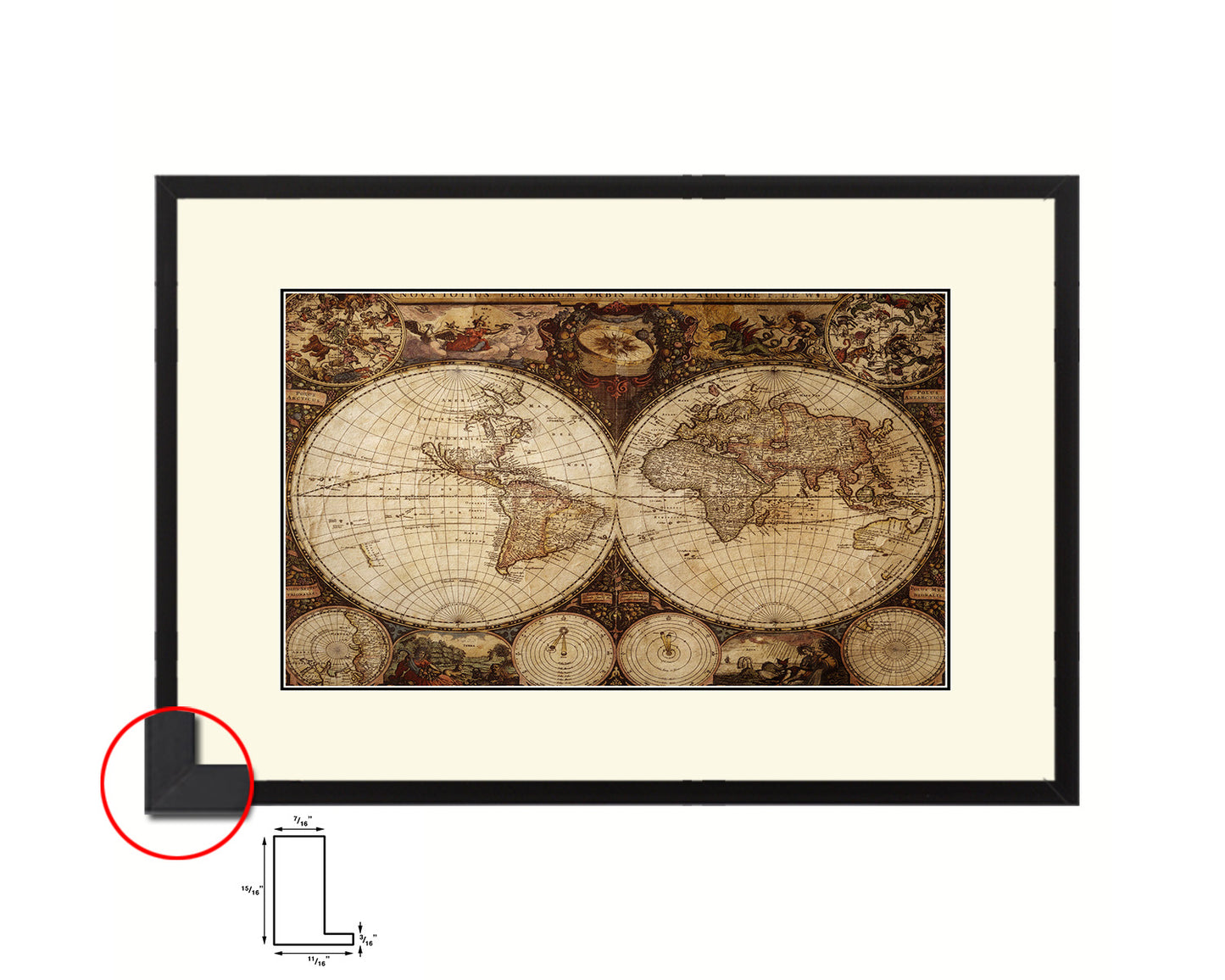 World Old Map Framed Print Art Wall Decor Gifts