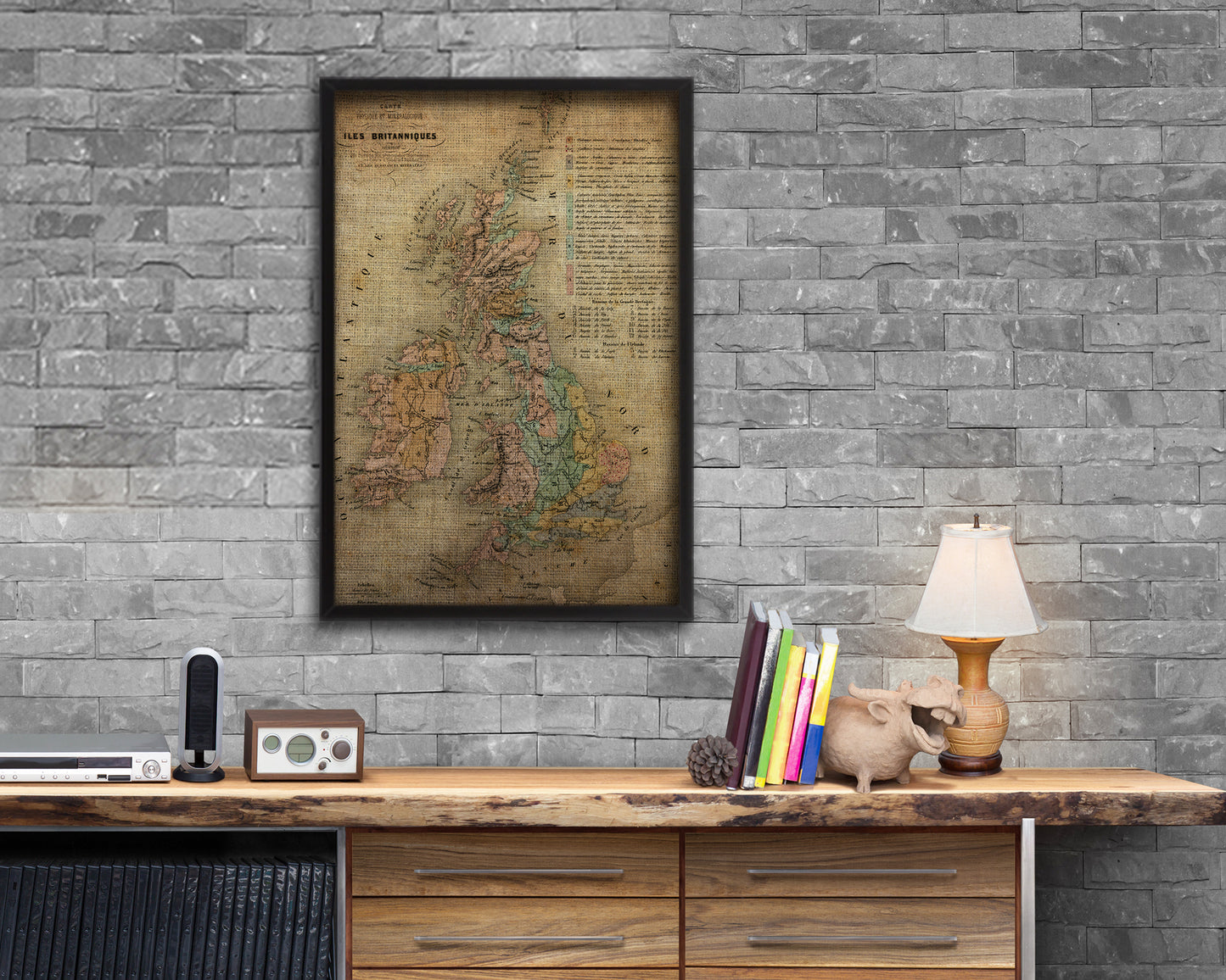 Geological Britain Vintage Map Wood Framed Print Art Wall Decor Gifts