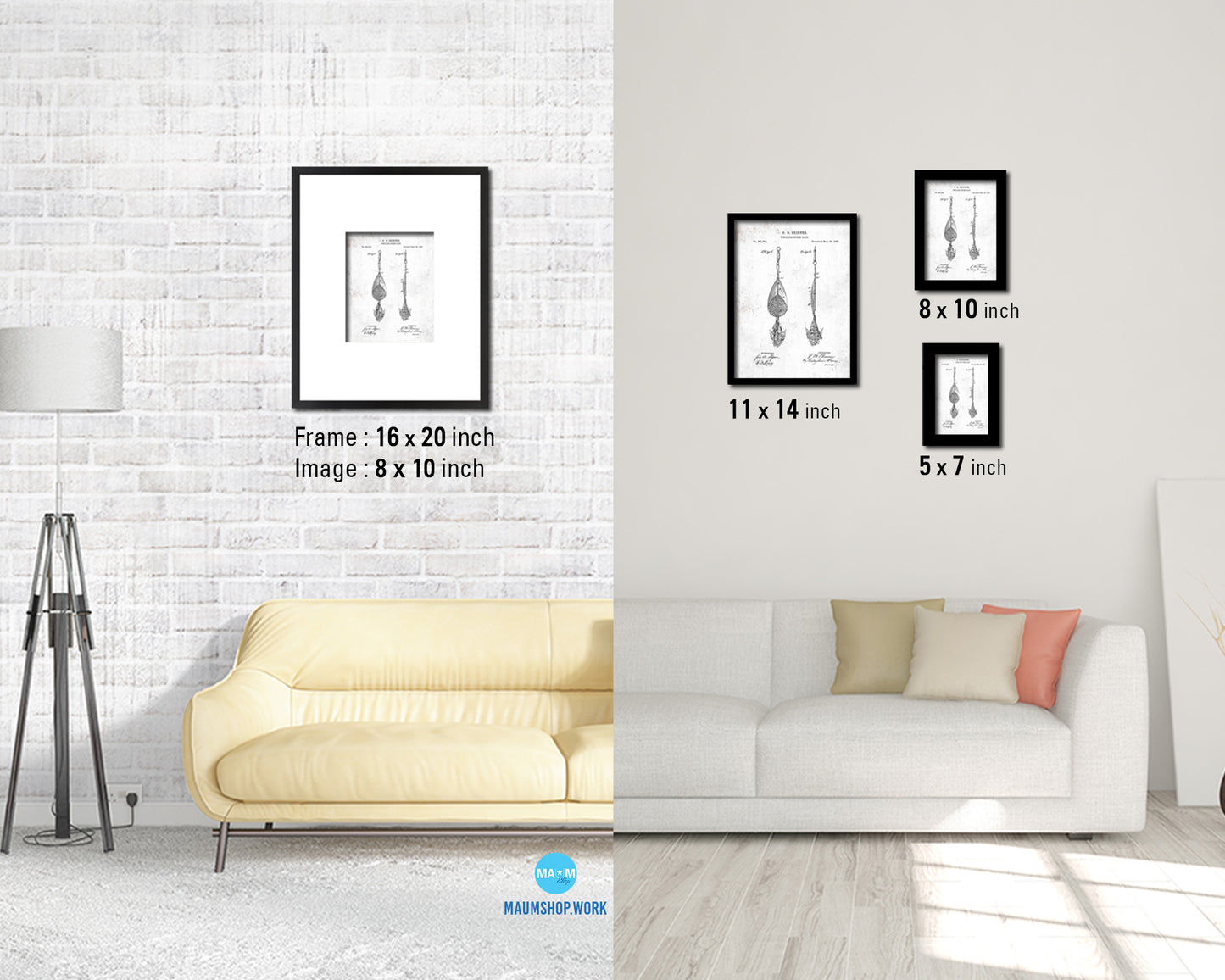 Trolling Spoon Bait Fishing Vintage Patent Artwork Black Frame Print Gifts