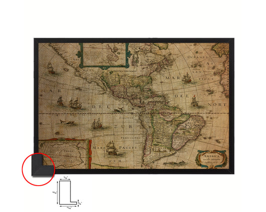 North and South America Cartographic Vintage Map Framed Print Art Wall Decor Gifts