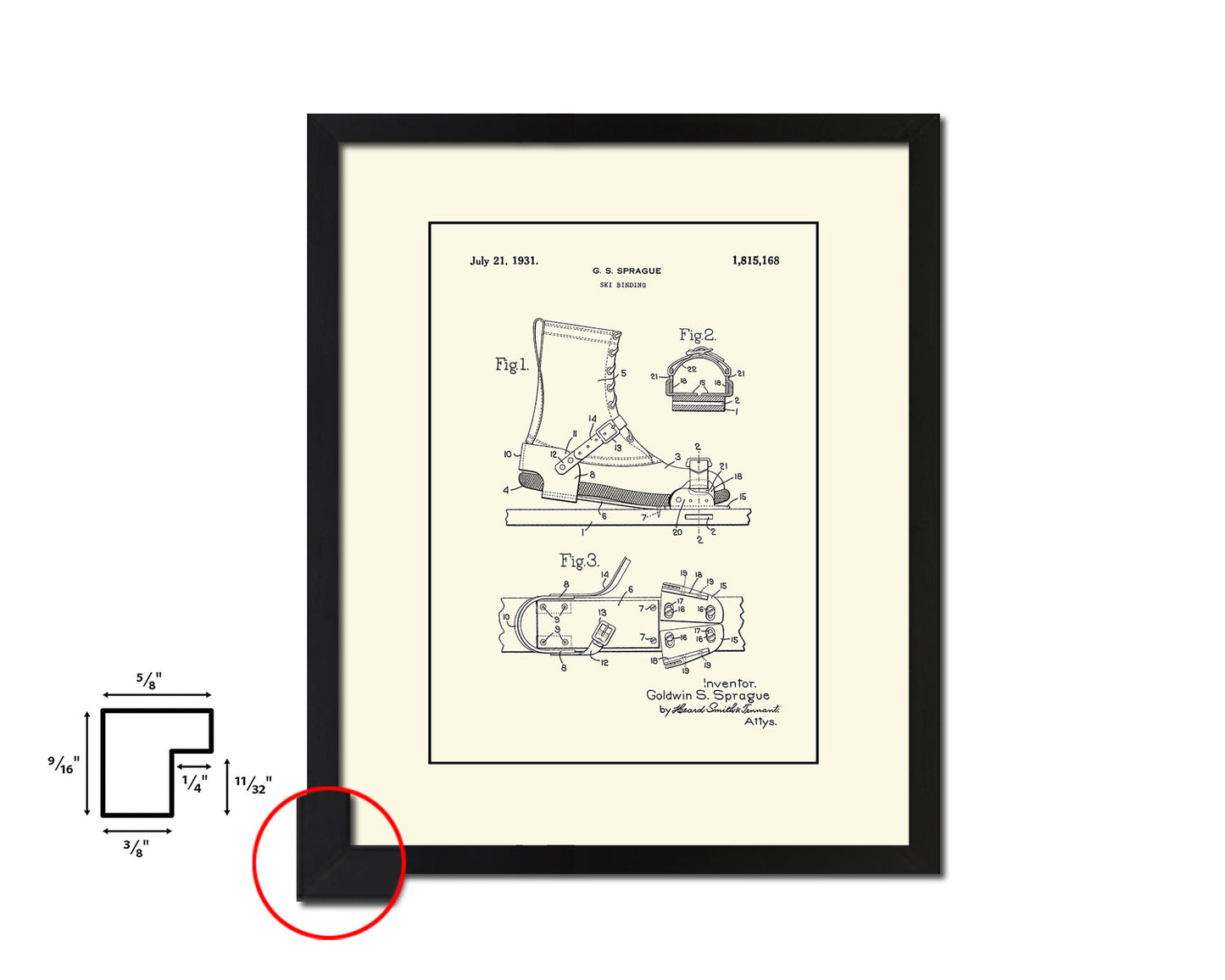 Ski Binding Sports Vintage Patent Artwork Black Frame Print Gifts