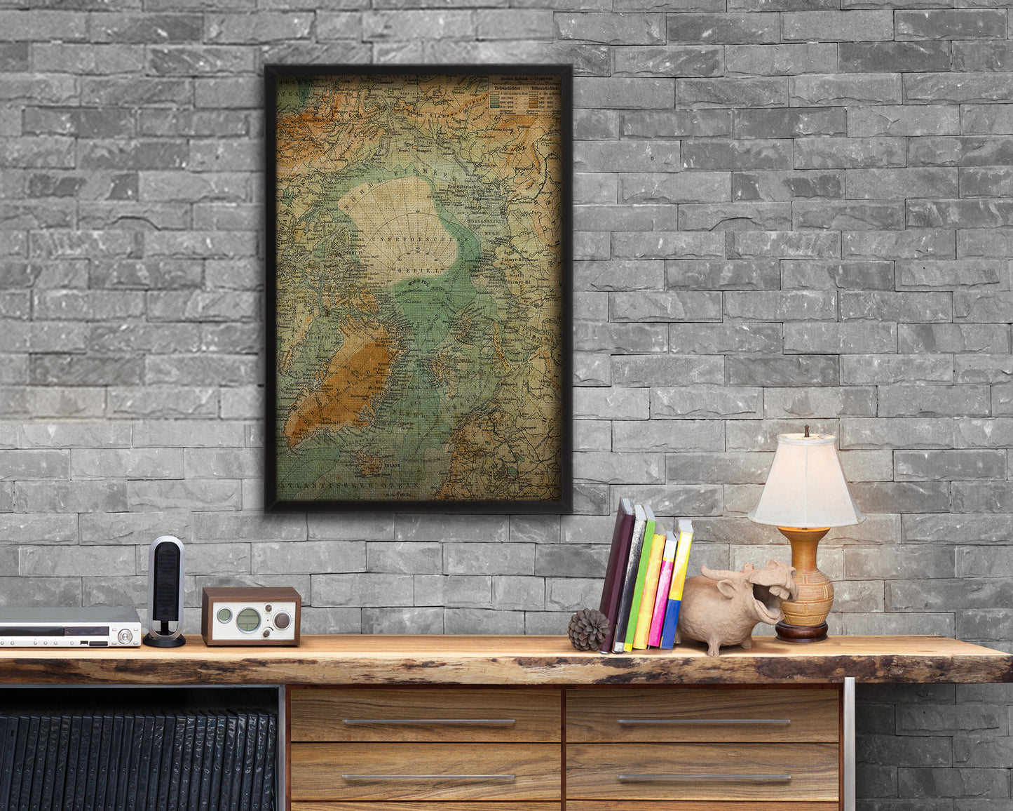 Nord Polarlander Vintage Map Wood Framed Print Art Wall Decor Gifts