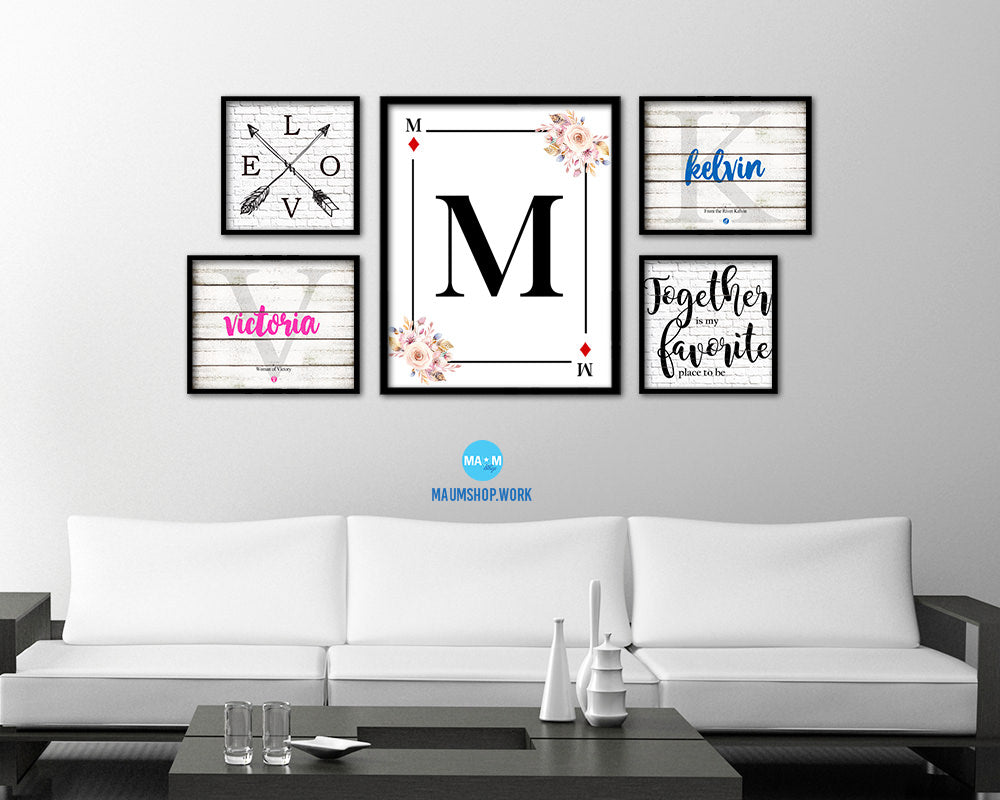 Letter M Personalized Boho Monogram Diamond Card Decks Framed Print Wall Art Decor Gifts