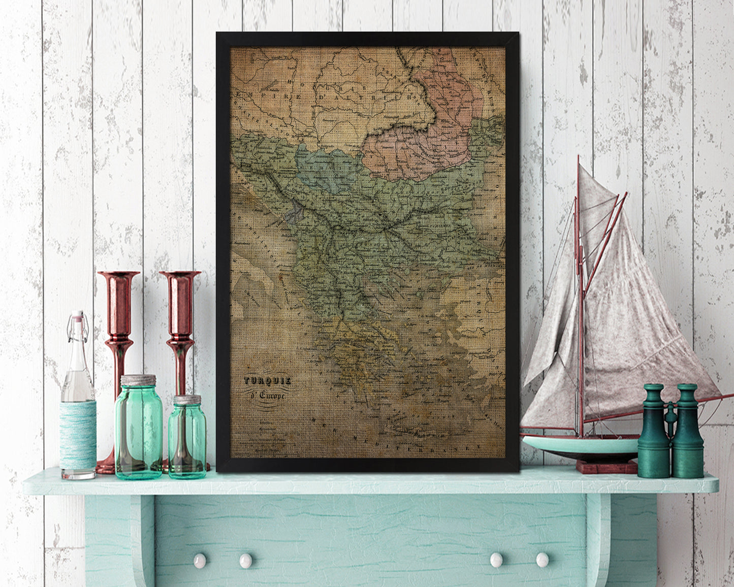 Greece and Balkans Vintage Map Wood Framed Print Art Wall Decor Gifts