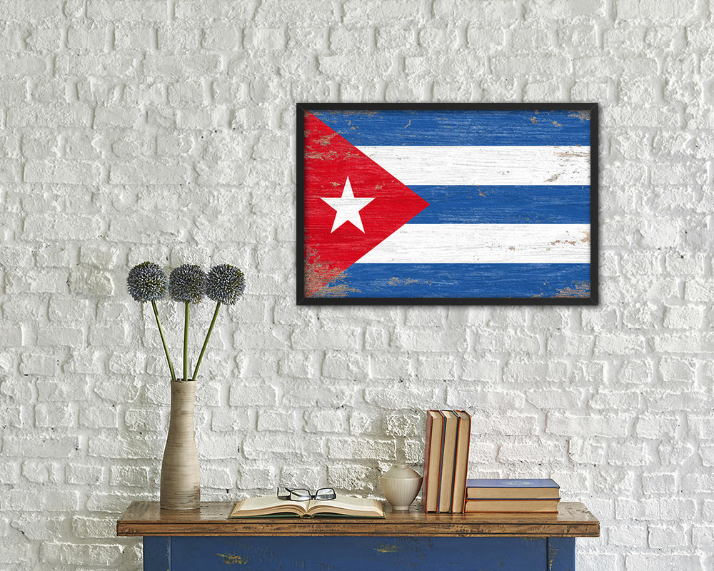 Cuba Shabby Chic Country Flag Wood Framed Print Wall Art Decor Gifts