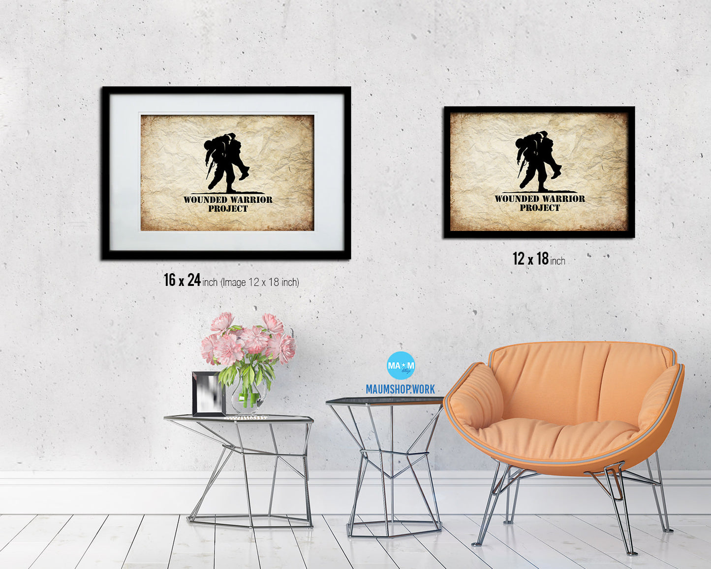 Wounded Warrior Project Vintage Military Flag Framed Print Sign Decor Wall Art Gifts