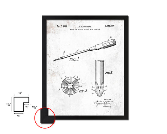 Screwdriver Tools Vintage Patent Artwork Black Frame Print Gifts