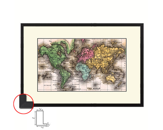 World Mercator Projection Circa 1860 Old Map Framed Print Art Wall Decor Gifts