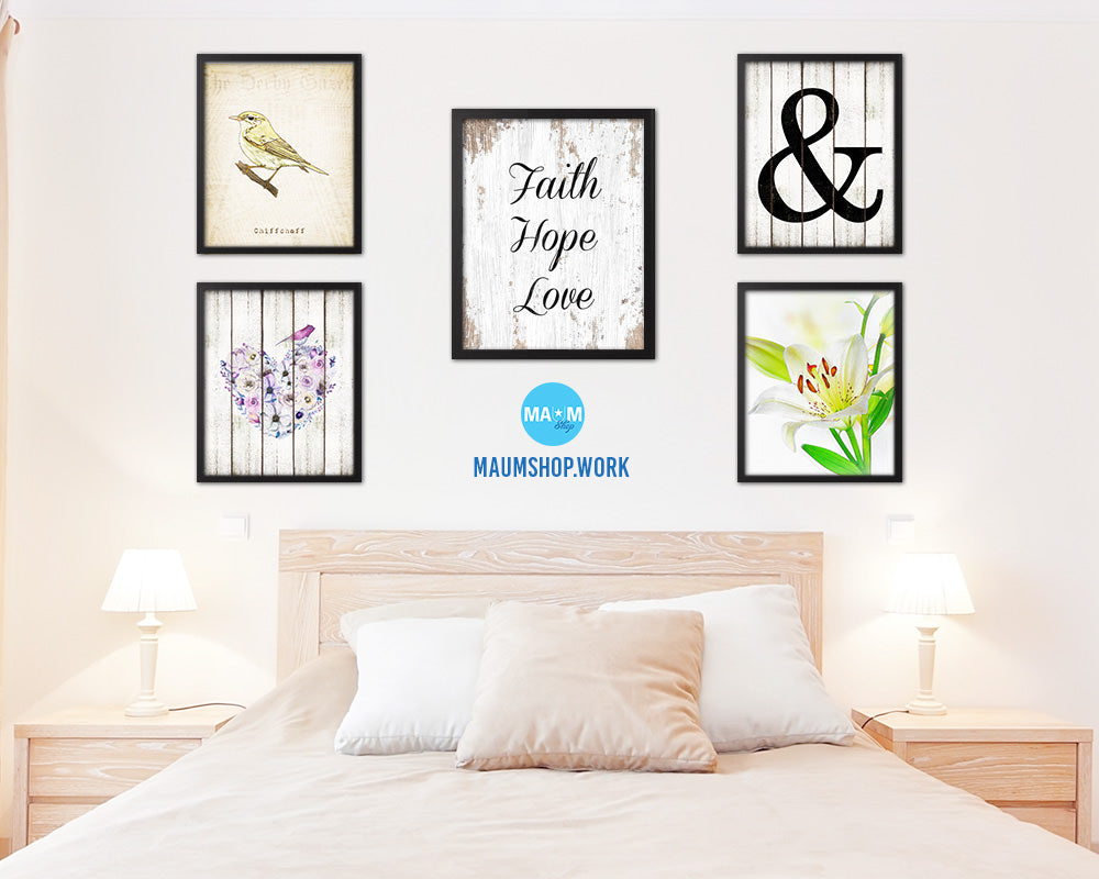 Faith Hope Love Quote Wood Framed Print Home Decor Wall Art Gifts