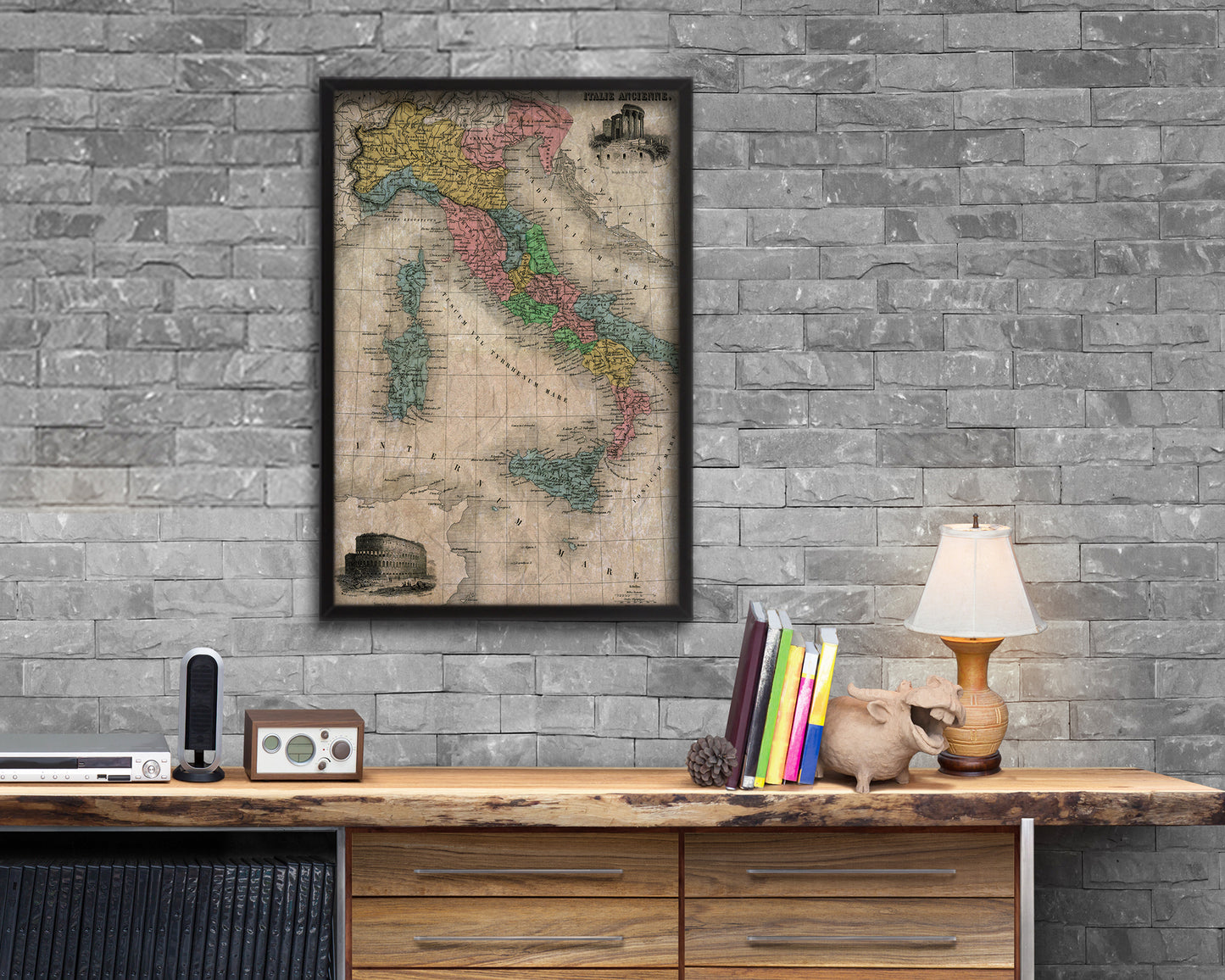 Italy Historical Map Wood Framed Print Art Wall Decor Gifts