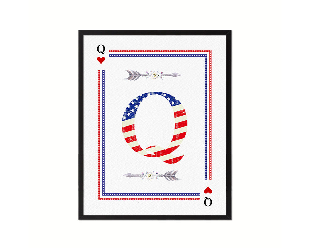 Letter U Custom Monogram Card Decks Heart American Flag Framed Print Wall Art Decor Gifts